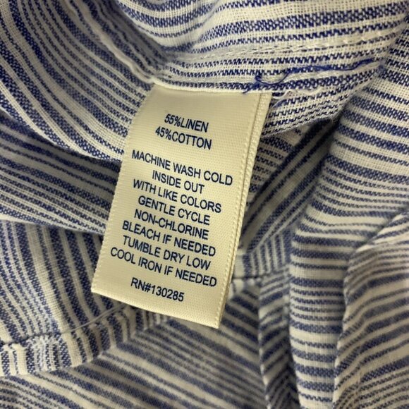 Per Se Blue Linen Blend Long Sleeve Top Medium Lightweight Popover - Picture 6 of 6